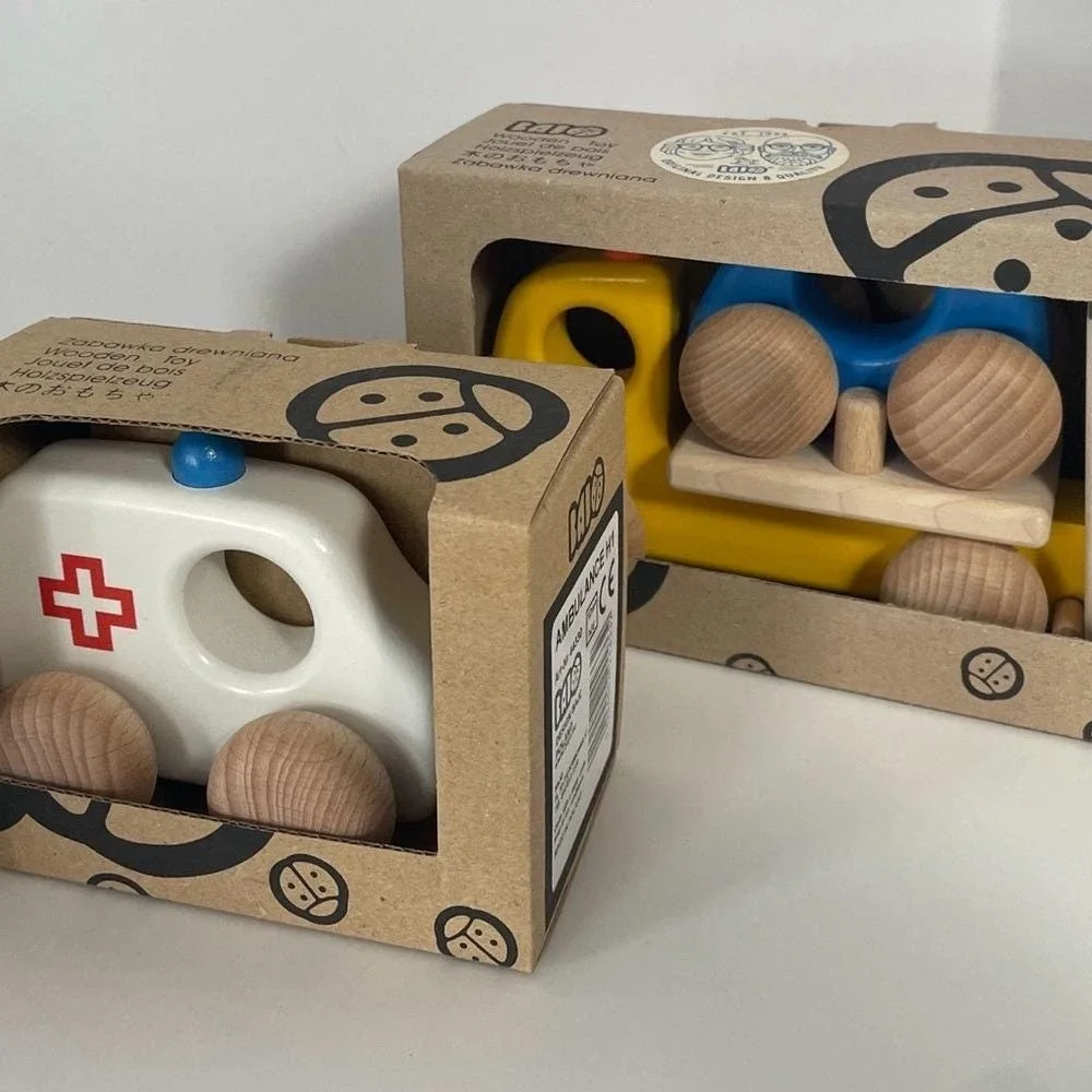Bajo Wooden Toy Truck Emergency Vehicle Set - Police Ambulance Fire‎ Tow Truck